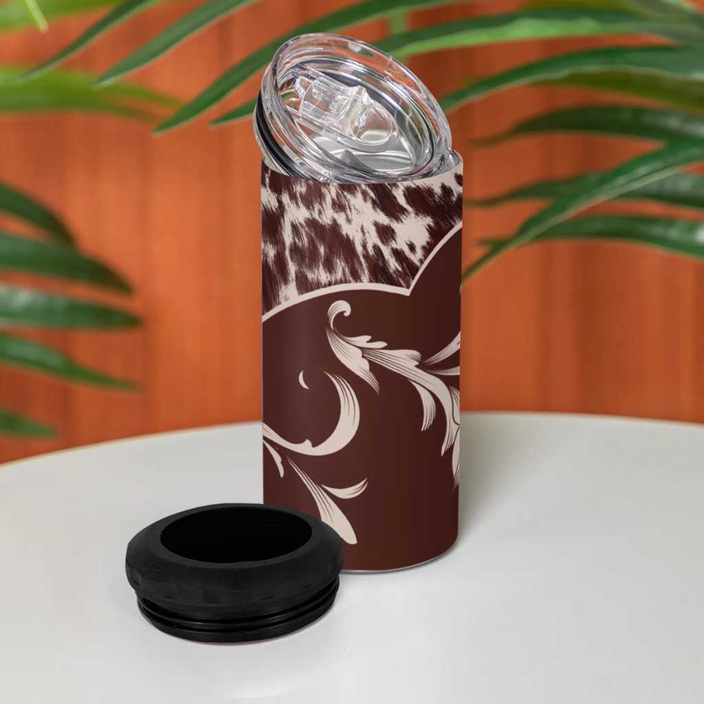 Cowboys Wild West 4 in 1 Can Cooler Tumbler Dark Brown Cow Prints - Wonder Print Shop