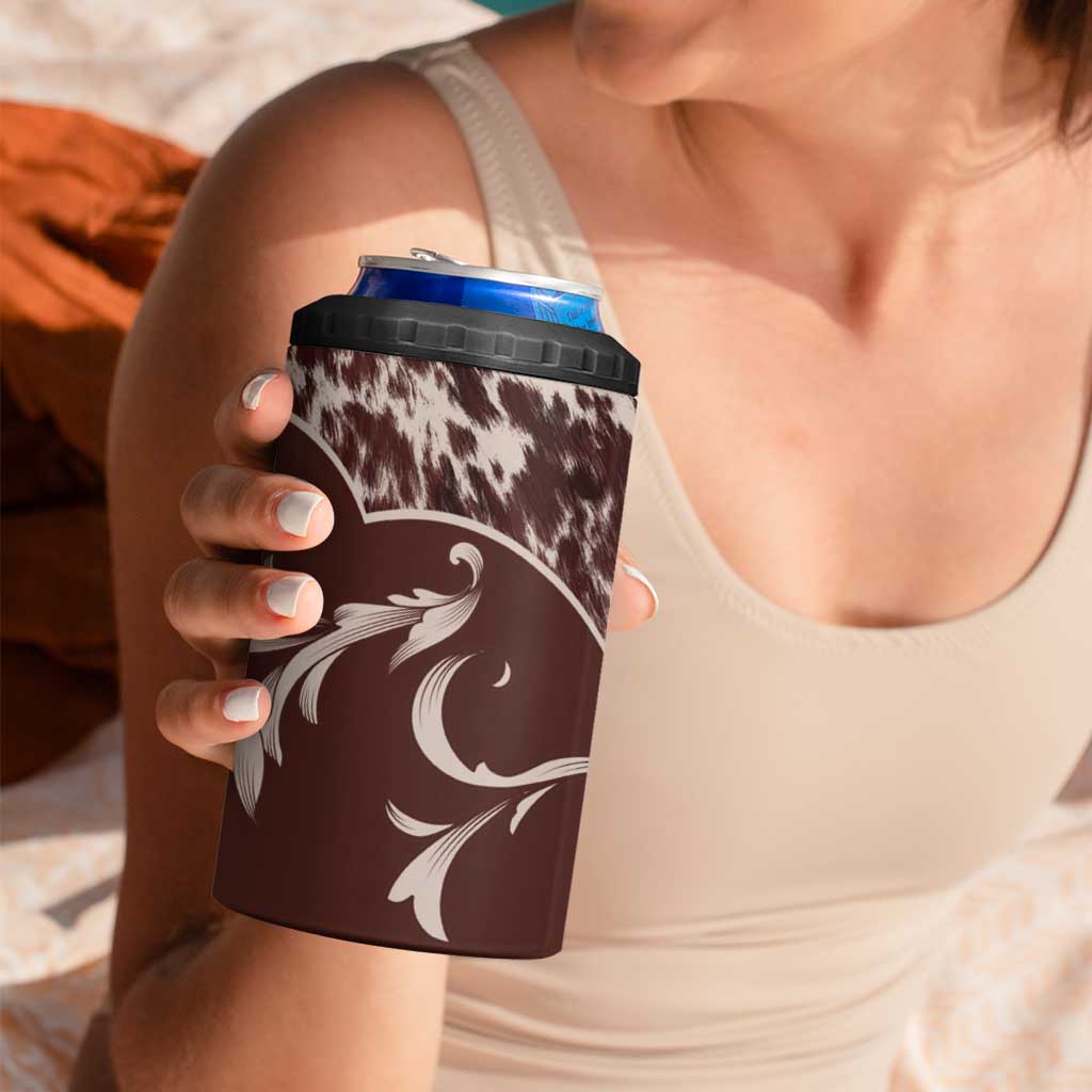 Cowboys Wild West 4 in 1 Can Cooler Tumbler Dark Brown Cow Prints - Wonder Print Shop