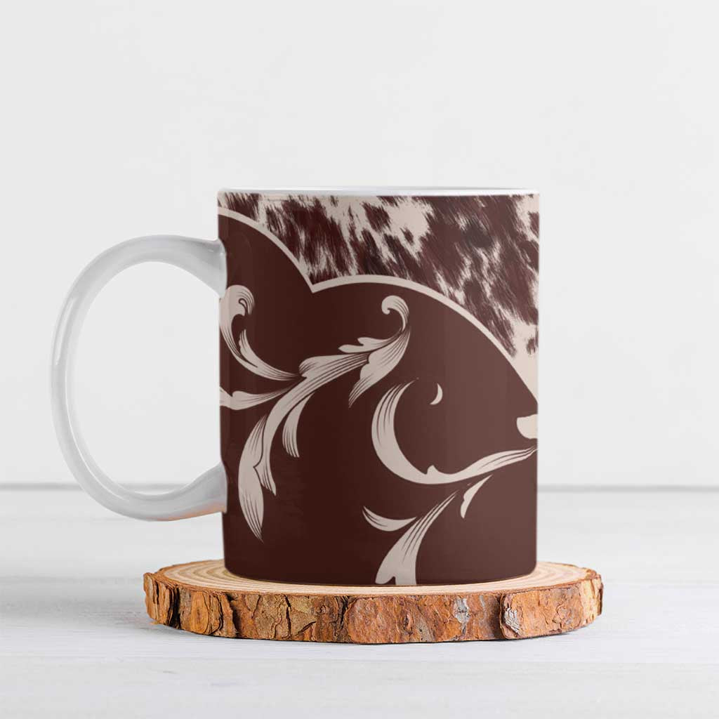 Cowboys Wild West Ceramic Mug Dark Brown Cow Prints - Wonder Print Shop