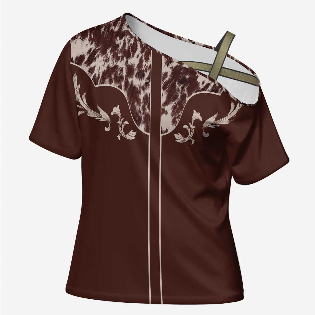 Cowboys Wild West Cross Shoulder Shirt Dark Brown Cow Prints - Wonder Print Shop