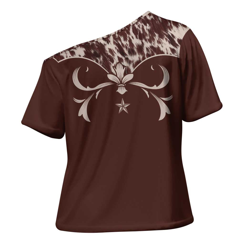 Cowboys Wild West Cross Shoulder Shirt Dark Brown Cow Prints - Wonder Print Shop