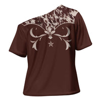 Cowboys Wild West Cross Shoulder Shirt Dark Brown Cow Prints - Wonder Print Shop