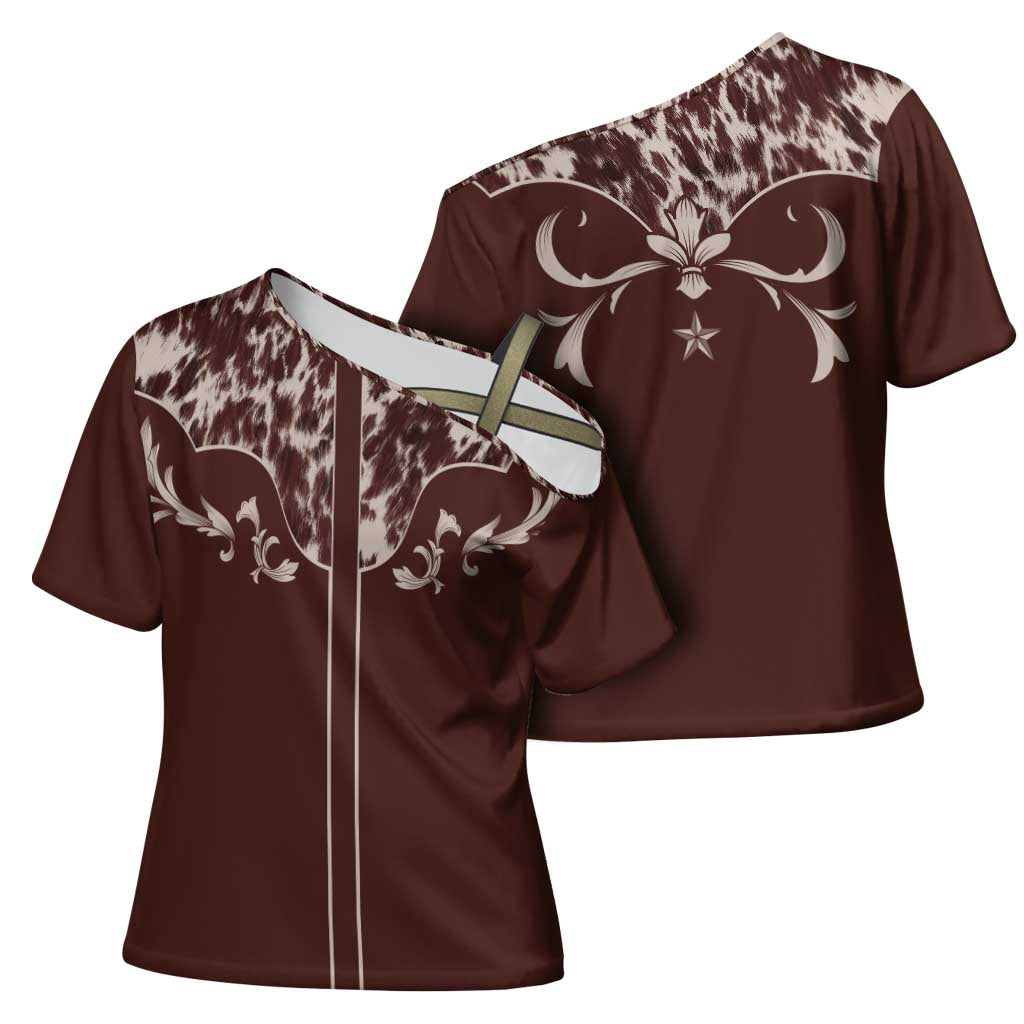 Cowboys Wild West Cross Shoulder Shirt Dark Brown Cow Prints - Wonder Print Shop