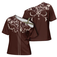 Cowboys Wild West Cross Shoulder Shirt Dark Brown Cow Prints - Wonder Print Shop