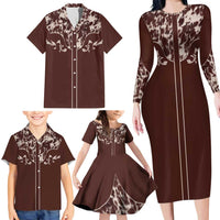 Cowboys Wild West Family Matching Long Sleeve Bodycon Dress and Hawaiian Shirt Dark Brown Cow Prints - Wonder Print Shop