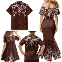 Cowboys Wild West Family Matching Mermaid Dress and Hawaiian Shirt Dark Brown Cow Prints - Wonder Print Shop