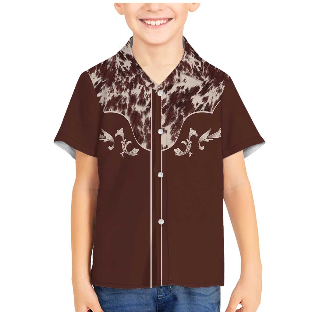 Cowboys Wild West Family Matching Mermaid Dress and Hawaiian Shirt Dark Brown Cow Prints - Wonder Print Shop