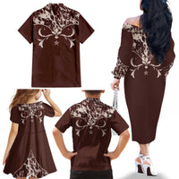 Cowboys Wild West Family Matching Off The Shoulder Long Sleeve Dress and Hawaiian Shirt Dark Brown Cow Prints - Wonder Print Shop
