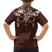 Cowboys Wild West Family Matching Off Shoulder Maxi Dress and Hawaiian Shirt Dark Brown Cow Prints - Wonder Print Shop