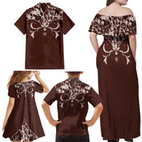 Cowboys Wild West Family Matching Off Shoulder Maxi Dress and Hawaiian Shirt Dark Brown Cow Prints - Wonder Print Shop