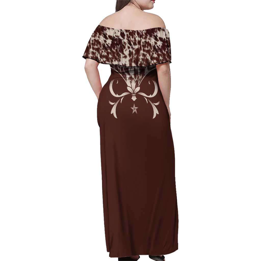 Cowboys Wild West Family Matching Off Shoulder Maxi Dress and Hawaiian Shirt Dark Brown Cow Prints - Wonder Print Shop