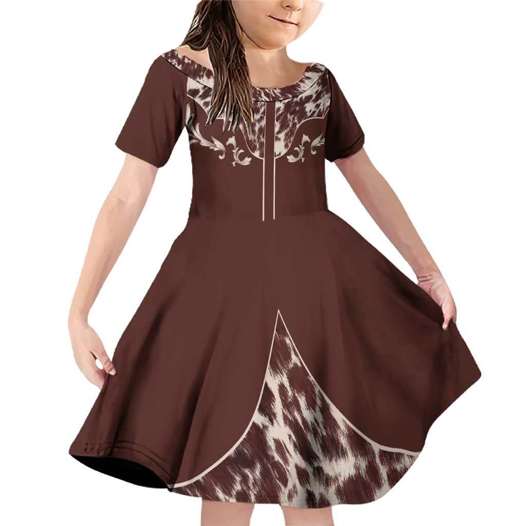 Cowboys Wild West Family Matching Off Shoulder Short Dress and Hawaiian Shirt Dark Brown Cow Prints - Wonder Print Shop