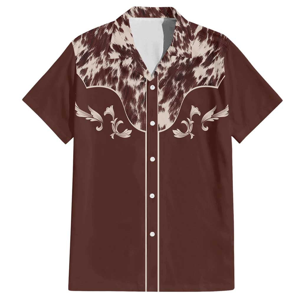 Cowboys Wild West Family Matching Off Shoulder Short Dress and Hawaiian Shirt Dark Brown Cow Prints - Wonder Print Shop