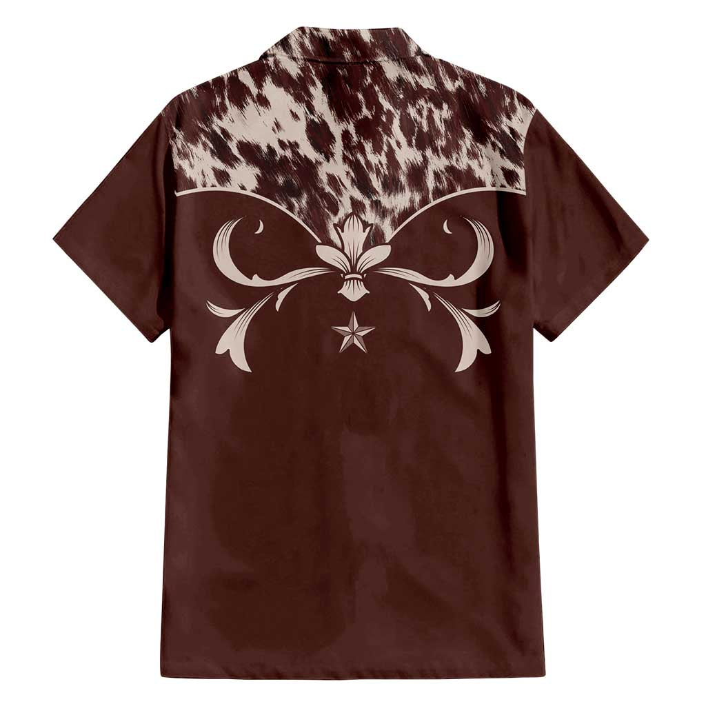 Cowboys Wild West Family Matching Off Shoulder Short Dress and Hawaiian Shirt Dark Brown Cow Prints - Wonder Print Shop