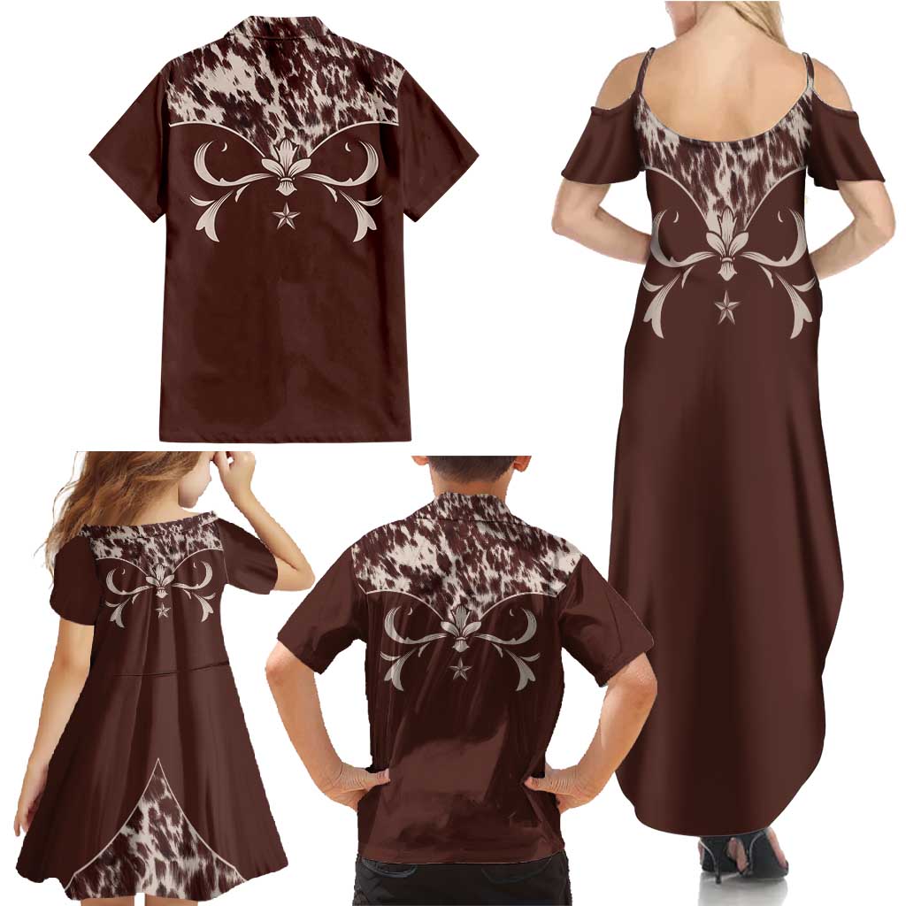 Cowboys Wild West Family Matching Summer Maxi Dress and Hawaiian Shirt Dark Brown Cow Prints - Wonder Print Shop