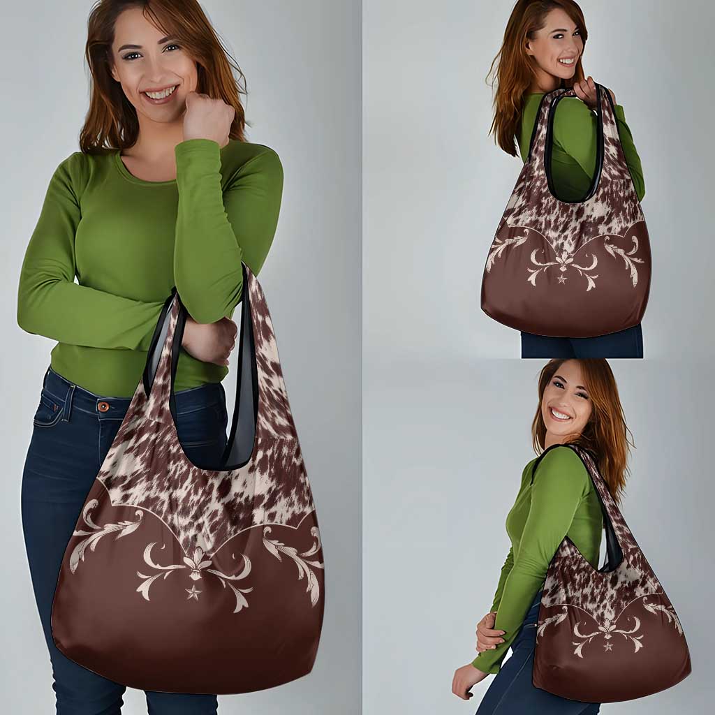 Cowboys Wild West Grocery Bag Dark Brown Cow Prints - Wonder Print Shop