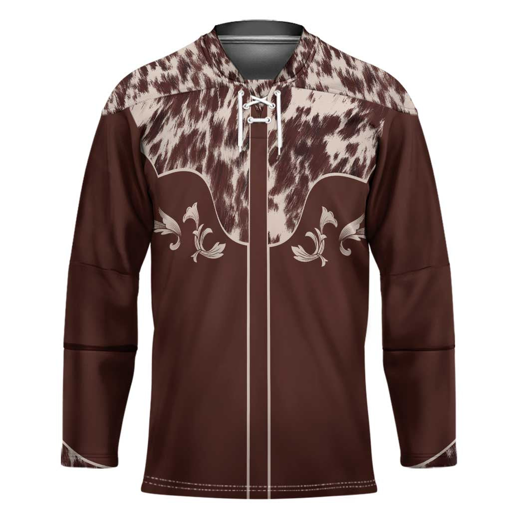 Cowboys Wild West Hockey Jersey Dark Brown Cow Prints - Wonder Print Shop