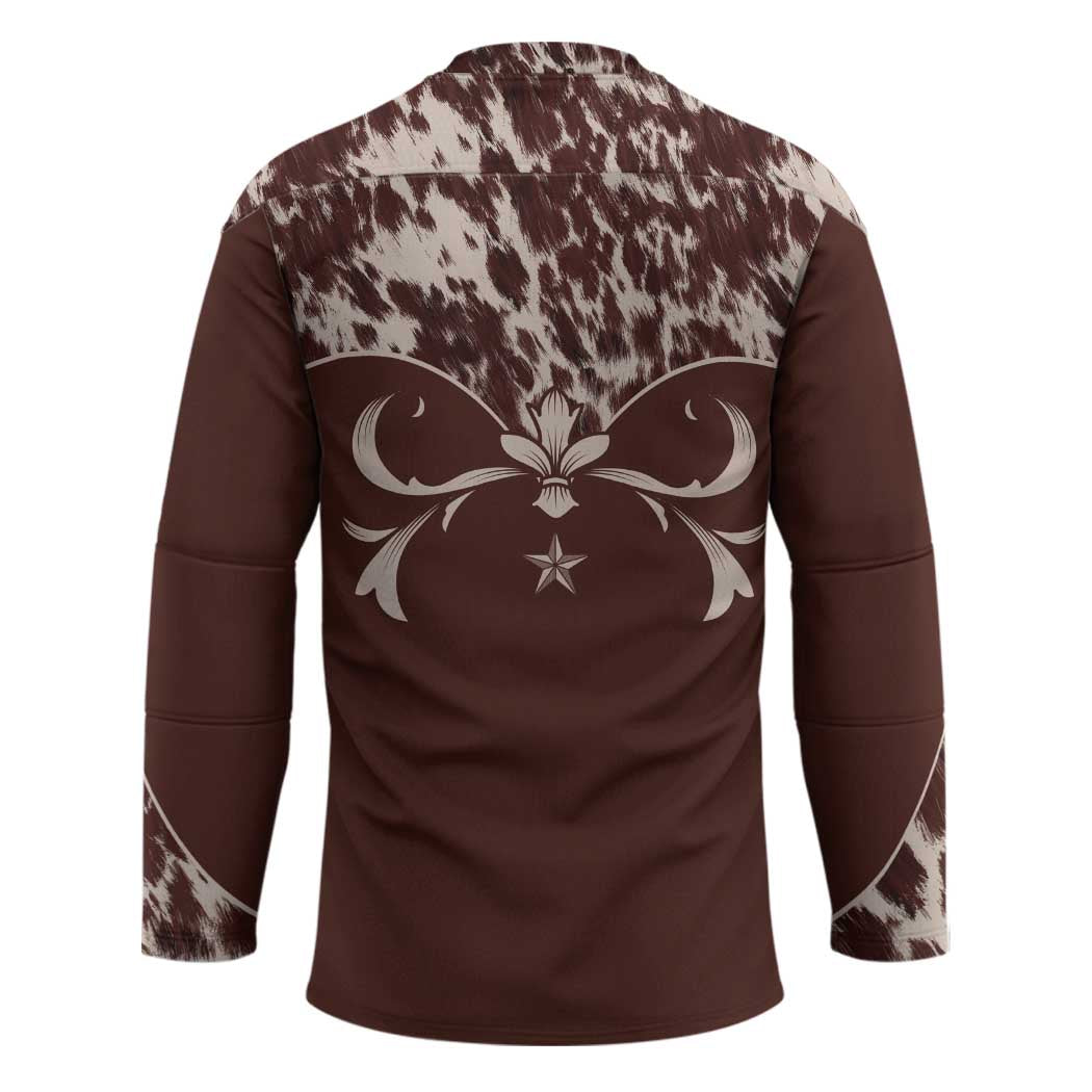 Cowboys Wild West Hockey Jersey Dark Brown Cow Prints - Wonder Print Shop
