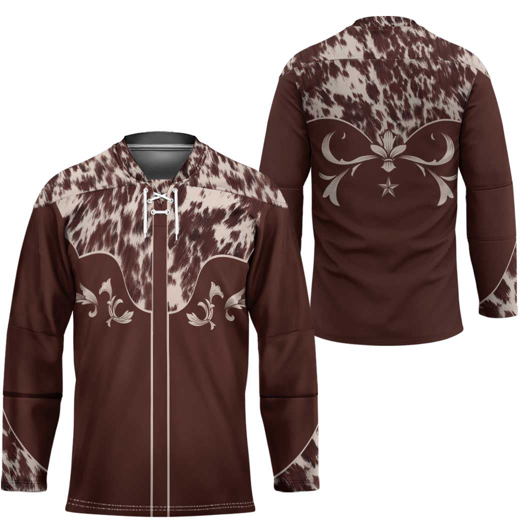 Cowboys Wild West Hockey Jersey Dark Brown Cow Prints - Wonder Print Shop