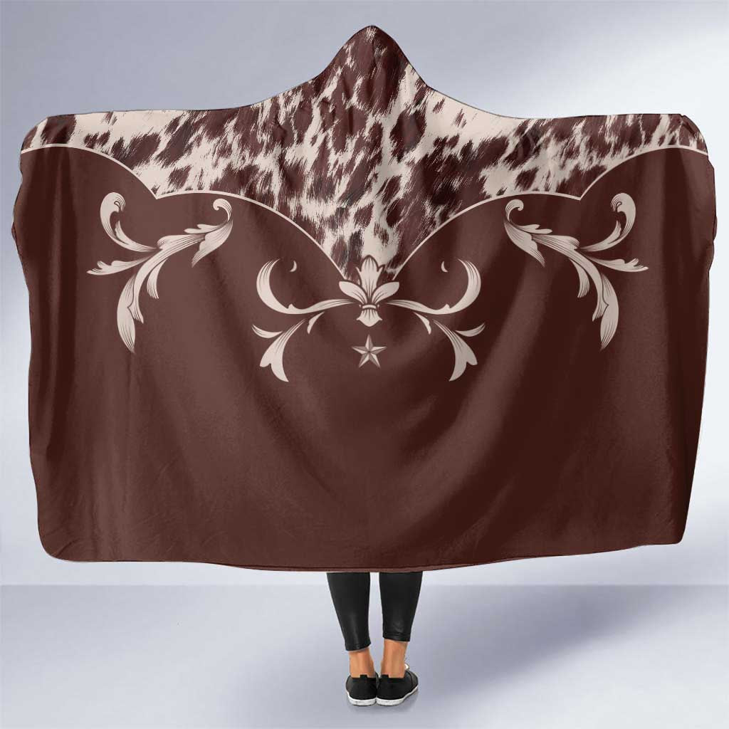 Cowboys Wild West Hooded Blanket Dark Brown Cow Prints - Wonder Print Shop