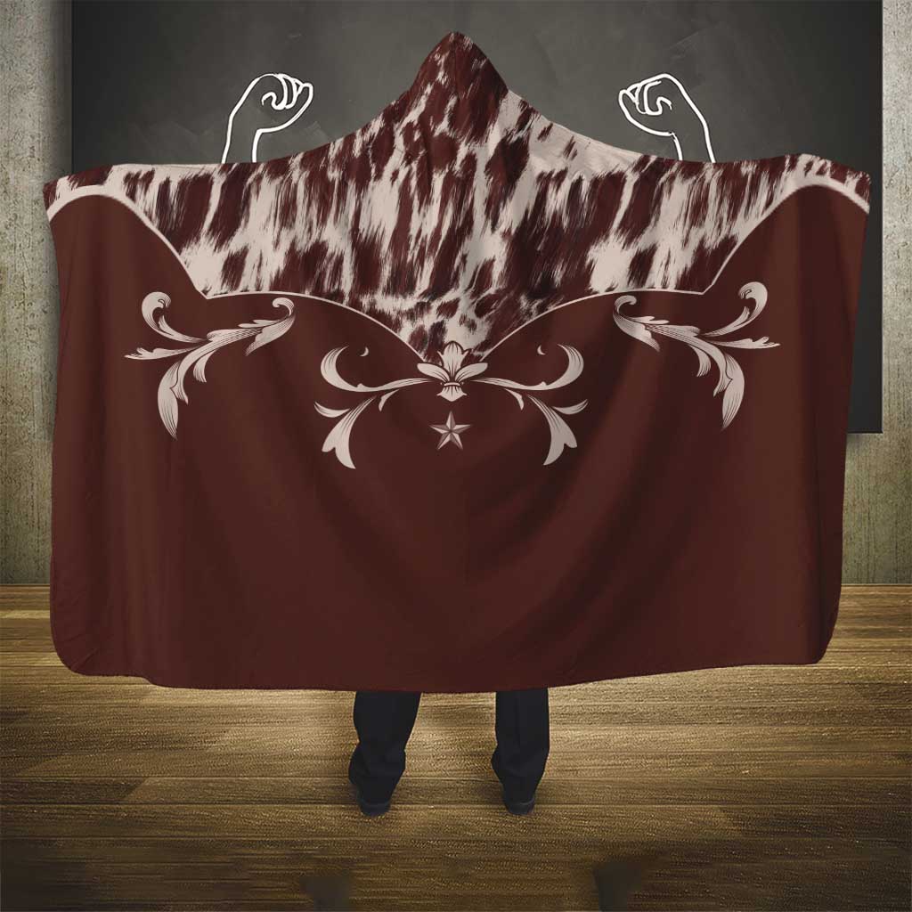 Cowboys Wild West Hooded Blanket Dark Brown Cow Prints - Wonder Print Shop