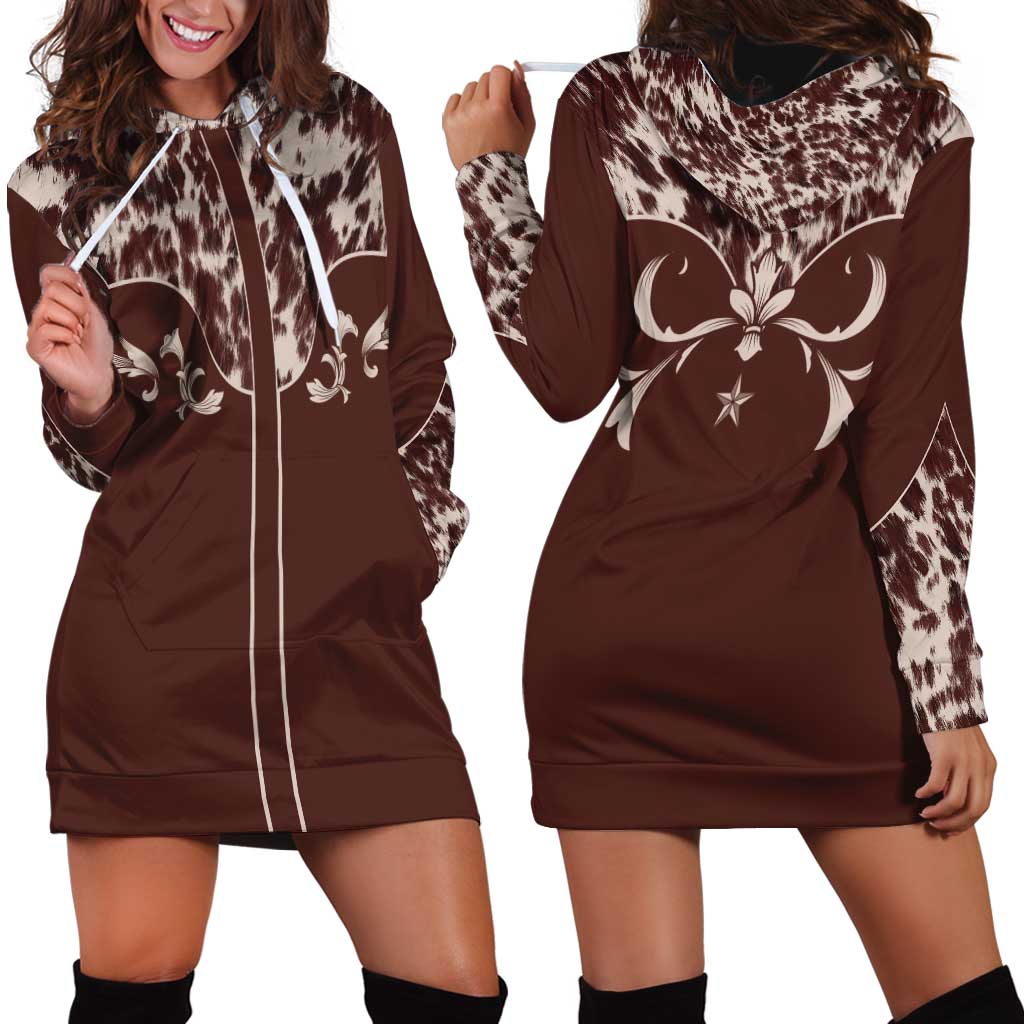 Cowboys Wild West Hoodie Dress Dark Brown Cow Prints - Wonder Print Shop