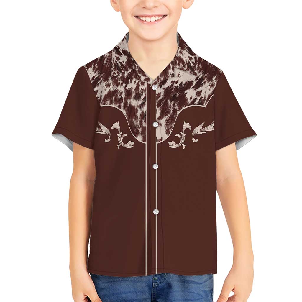Cowboys Wild West Kid Hawaiian Shirt Dark Brown Cow Prints - Wonder Print Shop