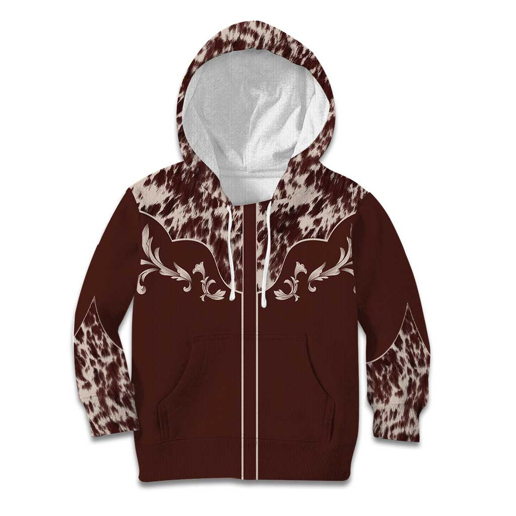 Cowboys Wild West Kid Hoodie Dark Brown Cow Prints - Wonder Print Shop