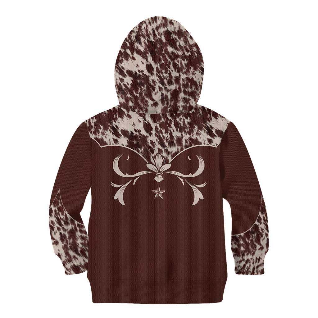 Cowboys Wild West Kid Hoodie Dark Brown Cow Prints - Wonder Print Shop