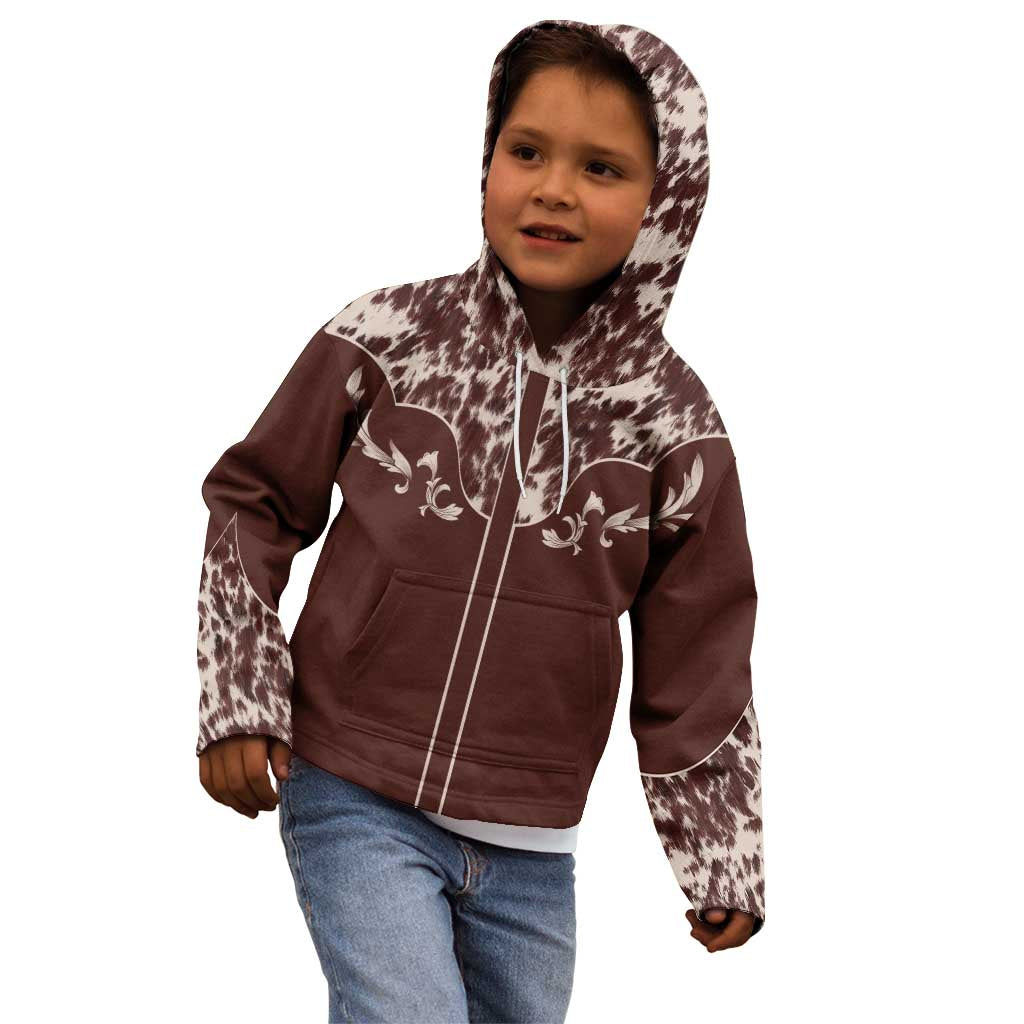 Cowboys Wild West Kid Hoodie Dark Brown Cow Prints - Wonder Print Shop
