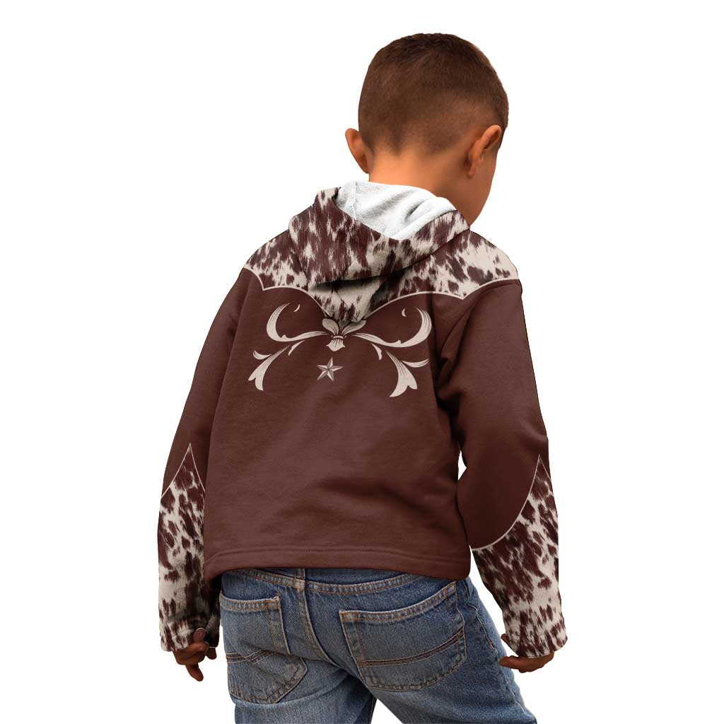Cowboys Wild West Kid Hoodie Dark Brown Cow Prints - Wonder Print Shop