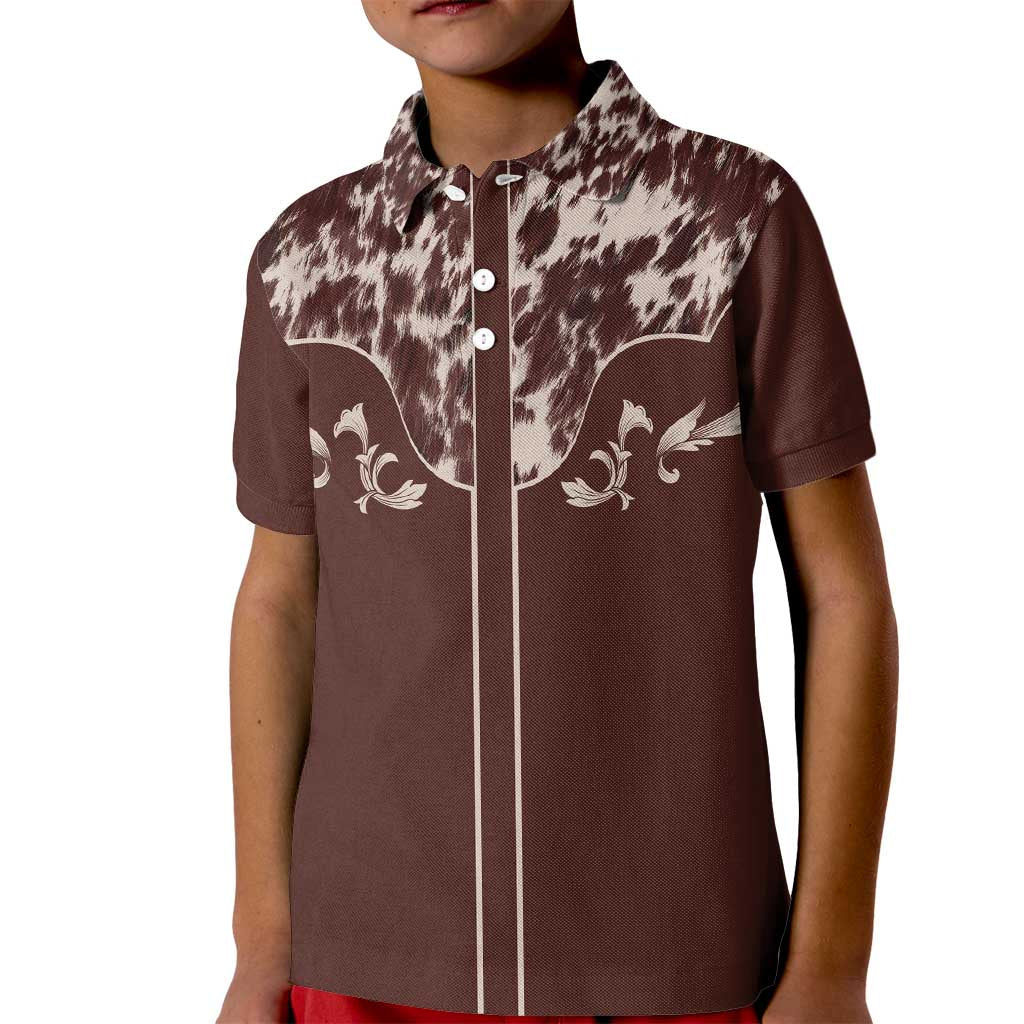 Cowboys Wild West Kid Polo Shirt Dark Brown Cow Prints - Wonder Print Shop
