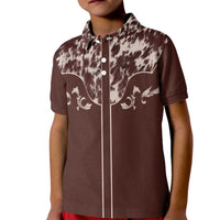 Cowboys Wild West Kid Polo Shirt Dark Brown Cow Prints - Wonder Print Shop