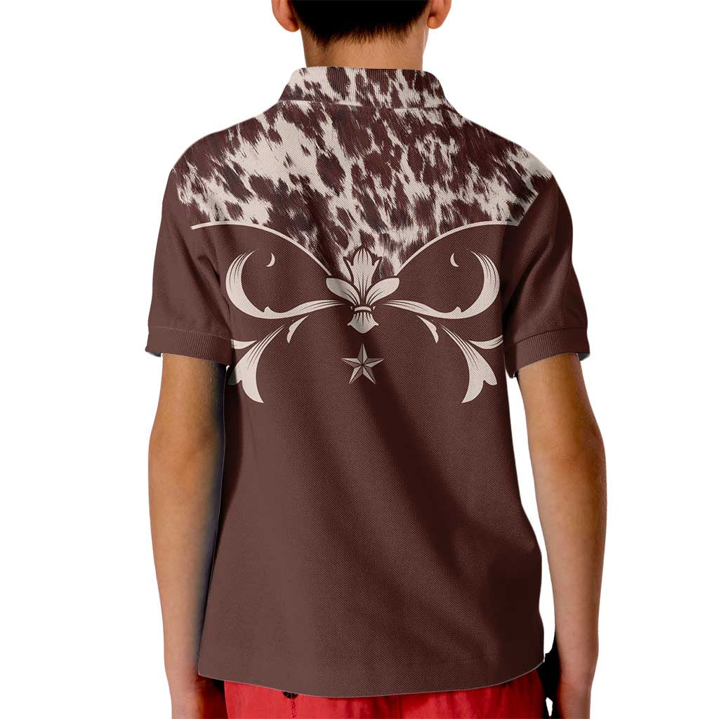 Cowboys Wild West Kid Polo Shirt Dark Brown Cow Prints - Wonder Print Shop