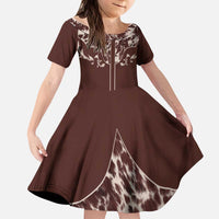 Cowboys Wild West Kid Short Sleeve Dress Dark Brown Cow Prints - Wonder Print Shop