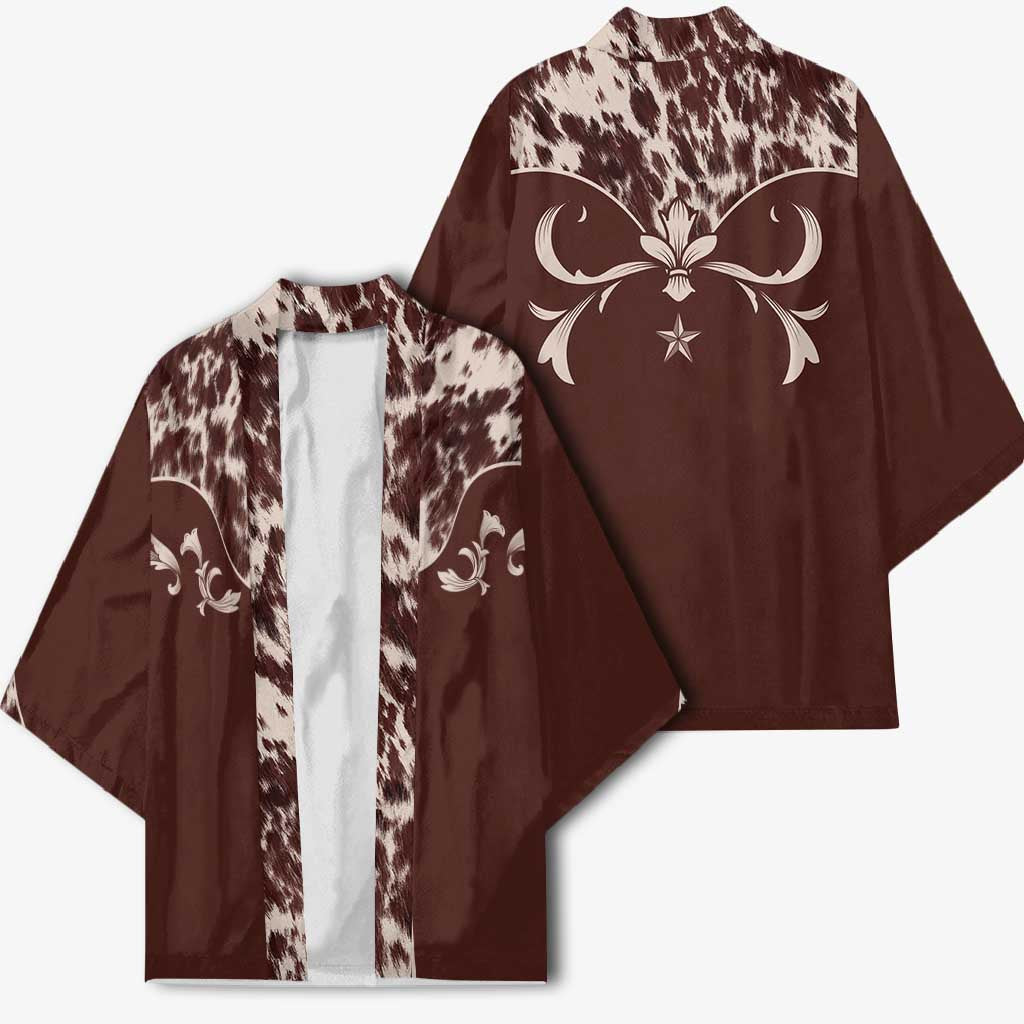 Cowboys Wild West Kimono Dark Brown Cow Prints - Wonder Print Shop