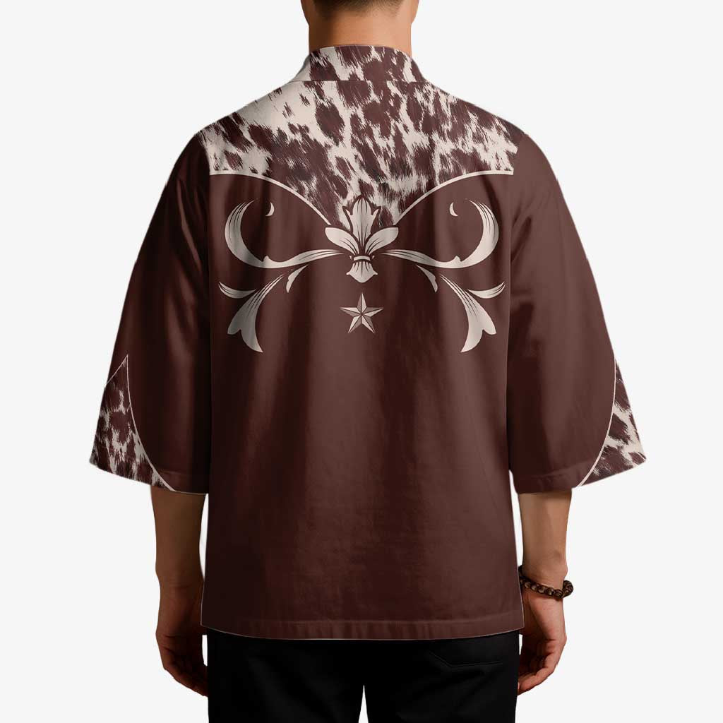 Cowboys Wild West Kimono Dark Brown Cow Prints - Wonder Print Shop