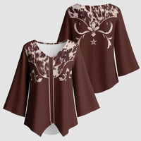 Cowboys Wild West Kimono Sleeve Blouse Dark Brown Cow Prints - Wonder Print Shop