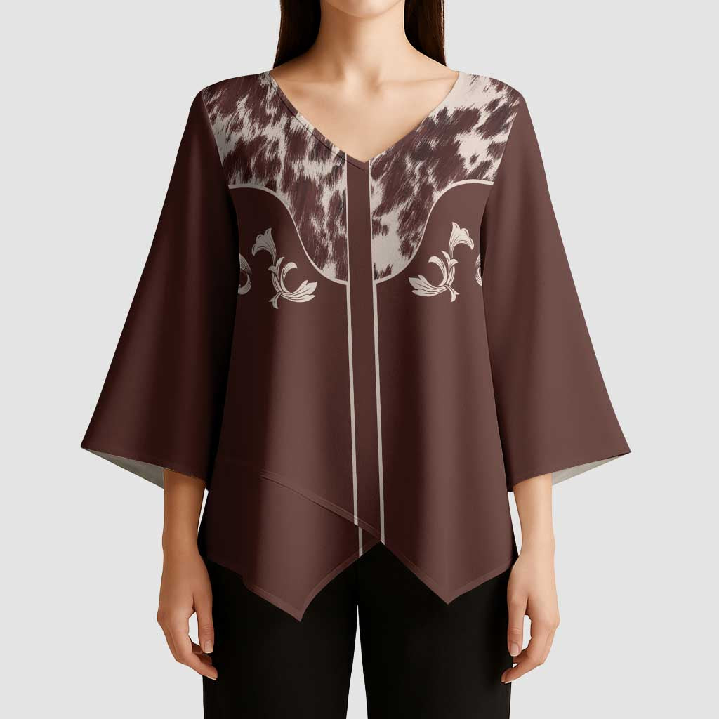 Cowboys Wild West Kimono Sleeve Blouse Dark Brown Cow Prints - Wonder Print Shop