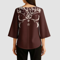 Cowboys Wild West Kimono Sleeve Blouse Dark Brown Cow Prints - Wonder Print Shop