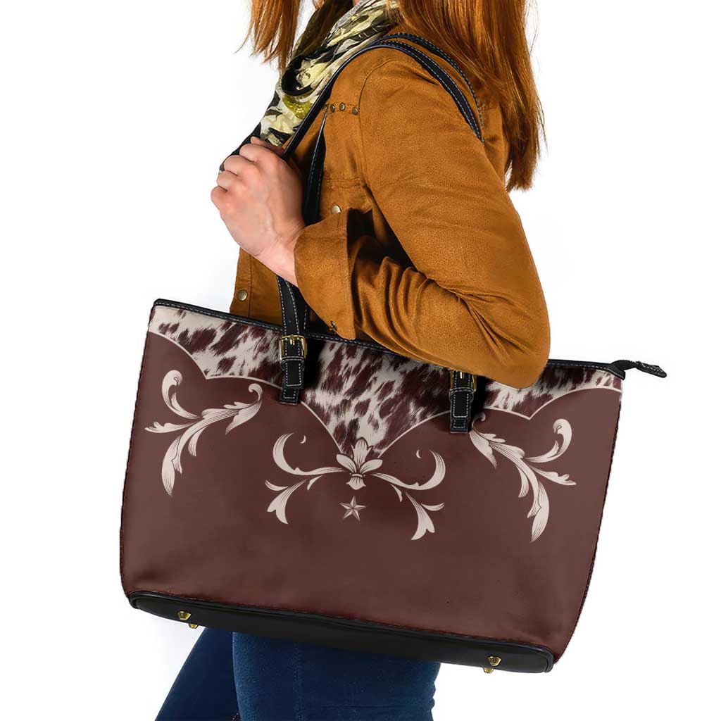 Cowboys Wild West Leather Tote Bag Dark Brown Cow Prints - Wonder Print Shop