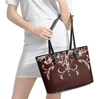 Cowboys Wild West Leather Tote Bag Dark Brown Cow Prints - Wonder Print Shop