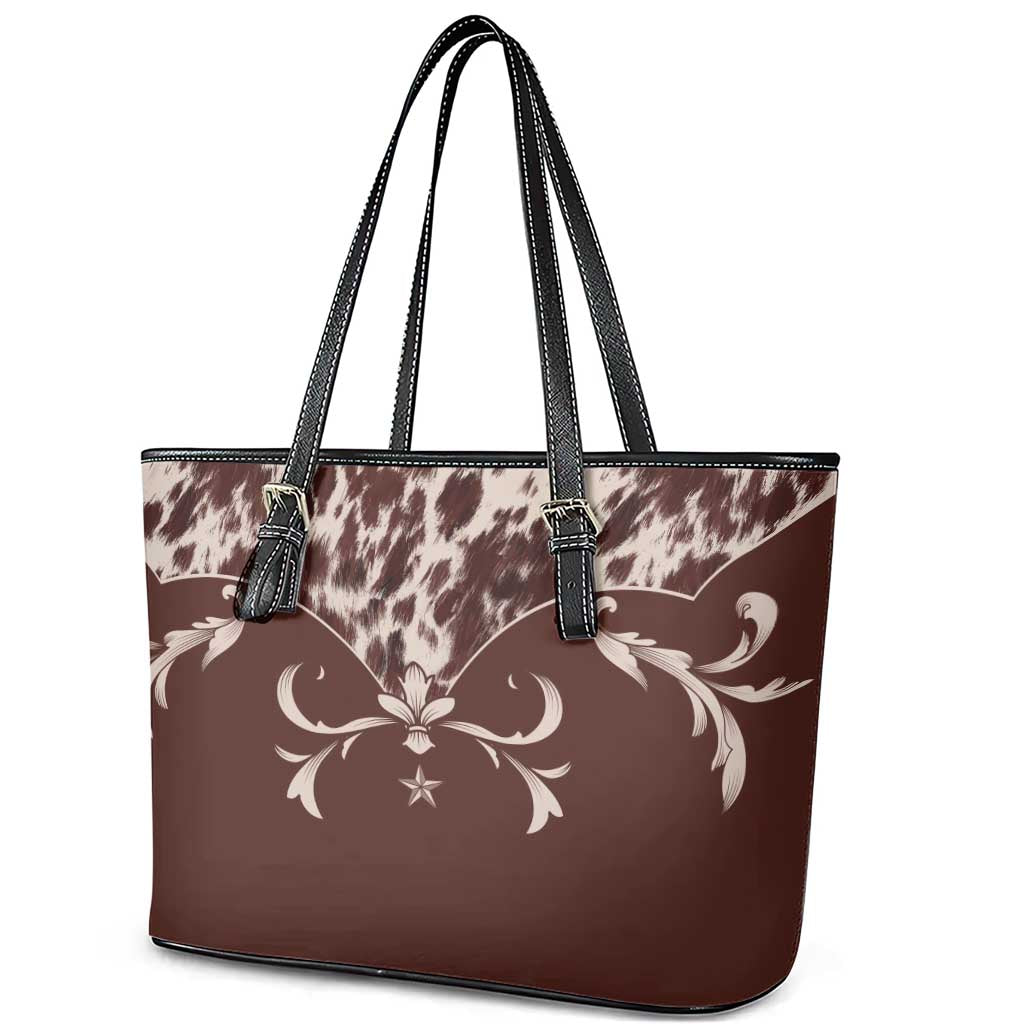 Cowboys Wild West Leather Tote Bag Dark Brown Cow Prints - Wonder Print Shop