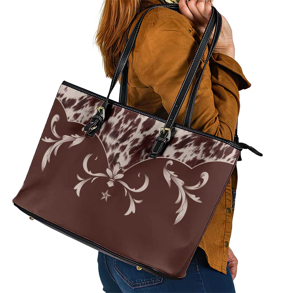 Cowboys Wild West Leather Tote Bag Dark Brown Cow Prints - Wonder Print Shop