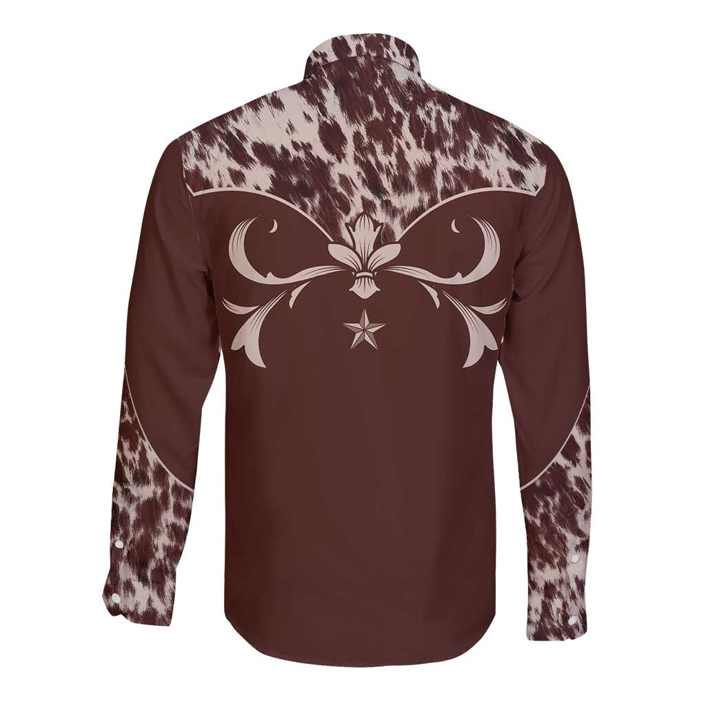Cowboys Wild West Long Sleeve Button Shirt Dark Brown Cow Prints - Wonder Print Shop