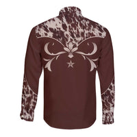 Cowboys Wild West Long Sleeve Button Shirt Dark Brown Cow Prints - Wonder Print Shop