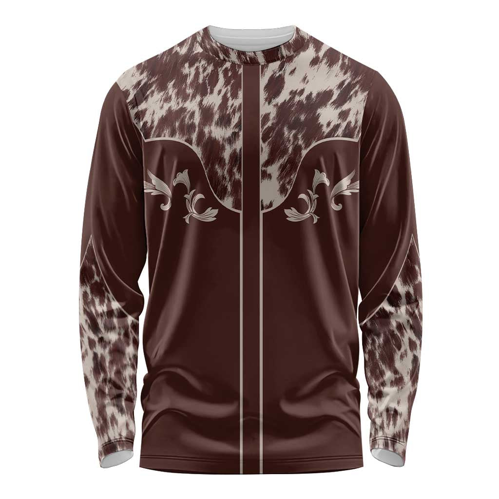 Cowboys Wild West Long Sleeve Shirt Dark Brown Cow Prints - Wonder Print Shop