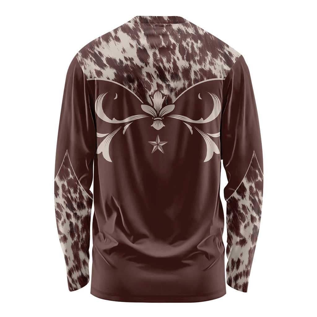 Cowboys Wild West Long Sleeve Shirt Dark Brown Cow Prints - Wonder Print Shop