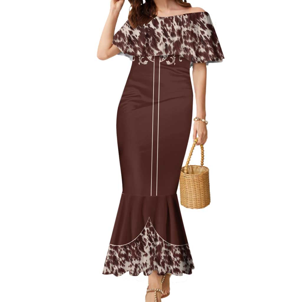 Cowboys Wild West Mermaid Dress Dark Brown Cow Prints - Wonder Print Shop