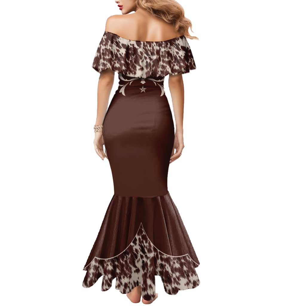 Cowboys Wild West Mermaid Dress Dark Brown Cow Prints - Wonder Print Shop